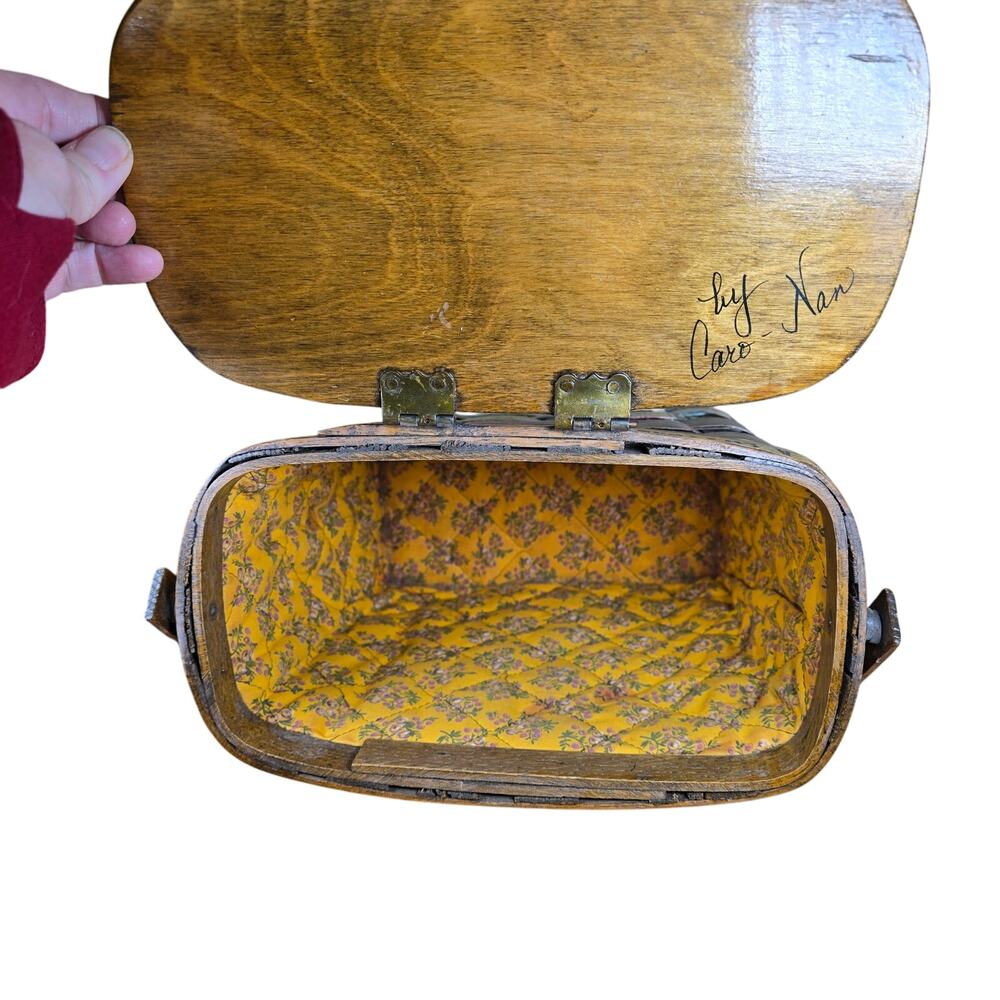 Signed Caro-Nan Vintage Wooden Woven Purse Abilene Hand Painted Basket Purse - Picture 6 of 10